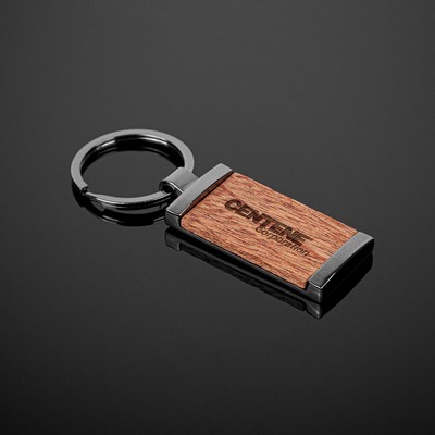 Grafton Gun Metal & Wood Rectangular Key Chain