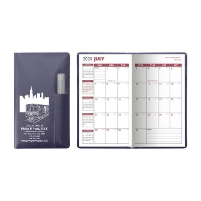 Executive Vinyl Cover Monthly Pocket Planner with Clear Pen