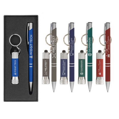 Tres-Chic & Chroma Softy - Laser Engraved - Metal Pen & Flashlight Gift Set