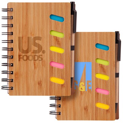 Bamboo Front Cover Notebook with Sticky Note and Pen (Factory Direct - 10-12 Weeks Ocean)