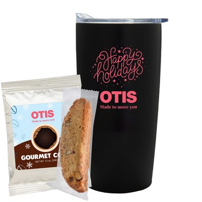 Promo Revolution - 20 Oz. Straight Tumbler w/Plastic Liner Gift Set w/Coffee & Biscotti (Holiday)