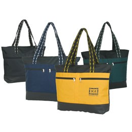 Zipper Tote Bag w/ Leatherette Bottom Gusset