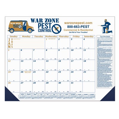 12 Month Desk Calendar | 22" x 17" | 2 Imprint Areas | Blue & Gold Calendar