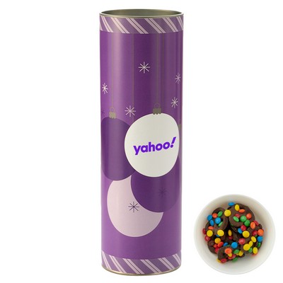 8" Gift Tube with Chocolate Pretzels - Milk Chocolate Pretzels with Mini M&M's®