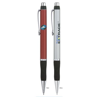 Plastic Collection Push Action Ballpoint Pen w/Soft Rubber Grip