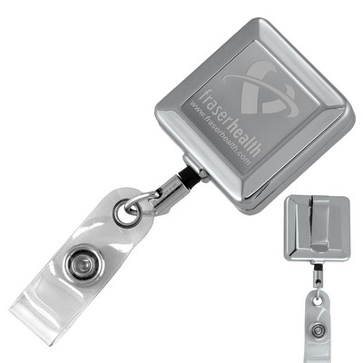 "Hamilton LZ" Square Solid Metal Retractable Badge Reel & Badge Holder w/Laser Imprint