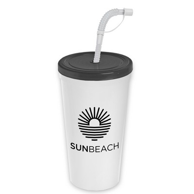 24 Oz. Stadium Cup w/Flex Straw & Lid