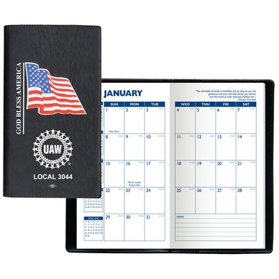 Executive Vinyl Cover w/ Pre-Printed Flag - Monthly Planner (1 Color Insert)