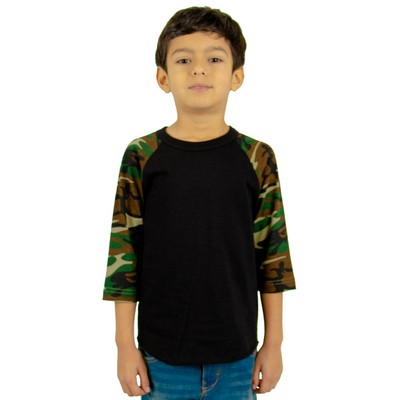 SHAKA WEAR Youth Three-Quarter Sleeve Camo Raglan T-Shirt