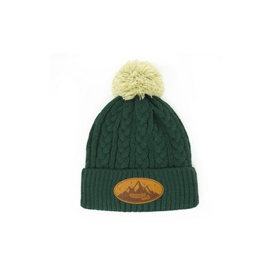 Pantone Matched Cable Knit Beanie with Vegan Leather Patch