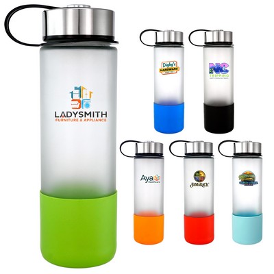 Metal Lanyard Lid 22 oz. Full Color Frosted Glass Grip Bottle