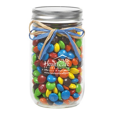 16 Oz. Glass Mason Jar w/ Raffia Bow (M&M's®)