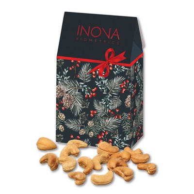 Pine Boughs & Berries Gable Top Gift Box w/Fancy Cashews