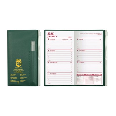 Weekly Zip Back Planner w/ Clear Pen & Zip Lock Pocket /1 Color Insert w/o Map - Solid Color