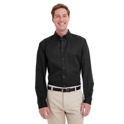 Harriton Men's Foundation Cotton Long-Sleeve Twill Shirt with Teflon™