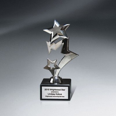 Silver Cascade Metal Stars on Genuine Italian Marble Base - Medium