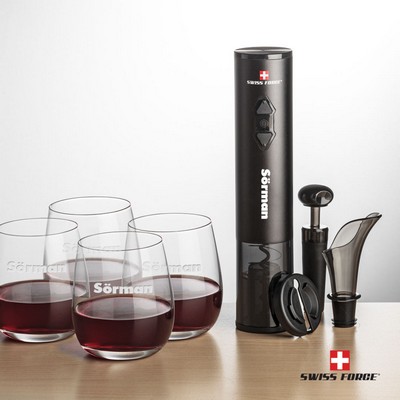 Swiss Force® Opener & 4 Crestview Stemless Wine