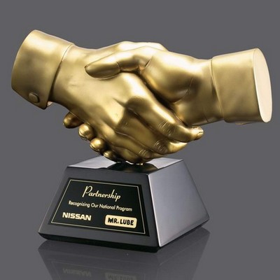 Shaking Hands Award - Gold Resin 6½" Wide