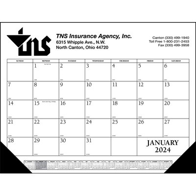 Standard 1 Color Desk Pad Calendar w/Top, Bottom (Solid Blue PMS 286 or Solid Black)