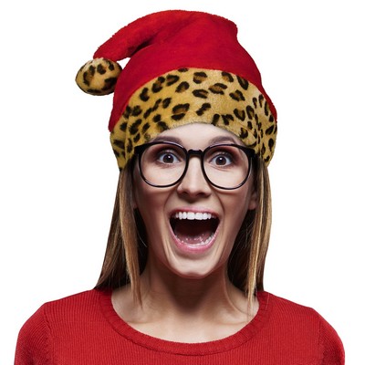 Leopard Print Santa Hat