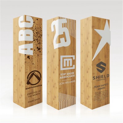 Square Bamboo Award - Customizable Accents - Screen Printed Column 11"