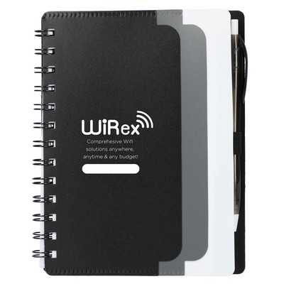 5" x 7" Recycled Dual Pocket Spiral Notebook w Pen