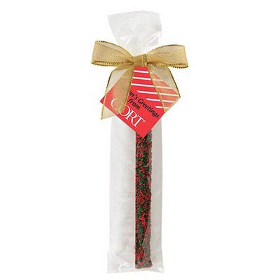 Milk Chocolate Covered Pretzel Rod with Holiday Nonpareil Sprinkles