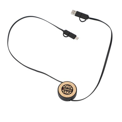 FSC® 100% Bamboo Retractable 5-in-1 Charging Cable