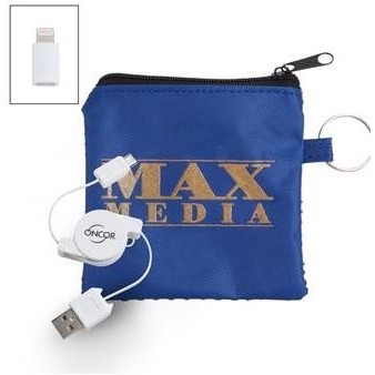 Retractable USB to Micro USB Cable w/ Connector in Mesh Tech Pouch