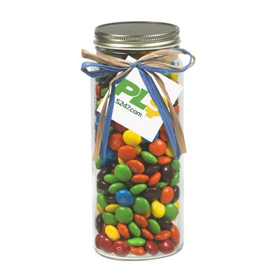 16 Oz. Contemporary Glass Mason Jar w/ Raffia Bow (M&M's®)