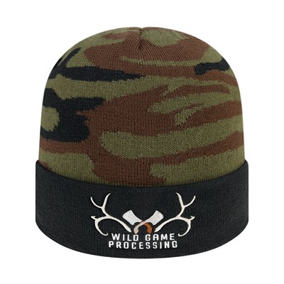 Woodland Camouflage Knit Cap with Solid Cuff