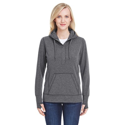 J AMERICA Ladies' Omega Stretch Snap-Placket Hooded Sweatshirt