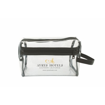 Clear Vinyl Toiletry Bag w/ Leatherette Accent