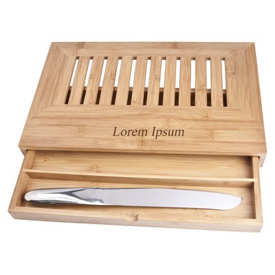 Deluxe Bread Cutting Board w/Drawer & Stainless Steel Bread Knife