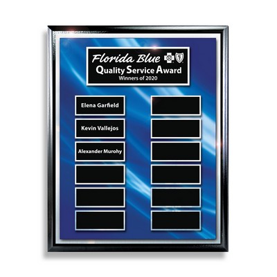 Ebony Finish 12-Plt Layered Blue and Silver Border Plaque with Easy Perpetual Plate Release Program