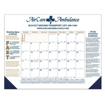 12 Month Desk Calendar | 22" x 17" | 3 Imprint Areas | Blue & Gold Calendar