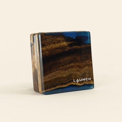 Acacia Coaster Set - 4" w/ Resin & Imprint