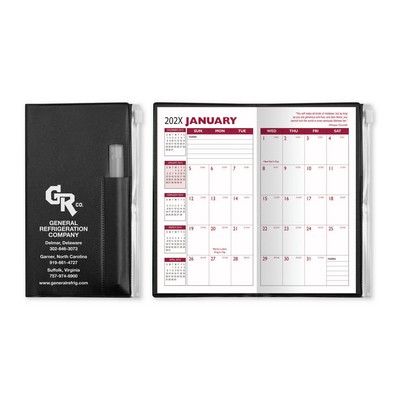 Monthly Zip Back Planner & Clear Pen - Solid Color (2 Color Insert)