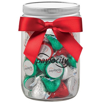 12 Oz. Glass Mason Jar w/ Custom Hershey's® Holiday Kisses