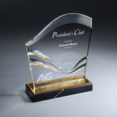 Lucite Gold Wave Monument on Black Marble Base