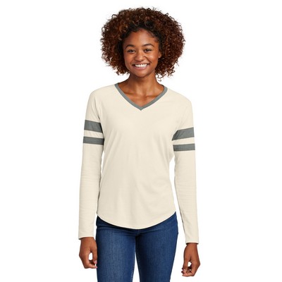 Sport-Tek Ladies Halftime Stripe Long Sleeve V-Neck Tee