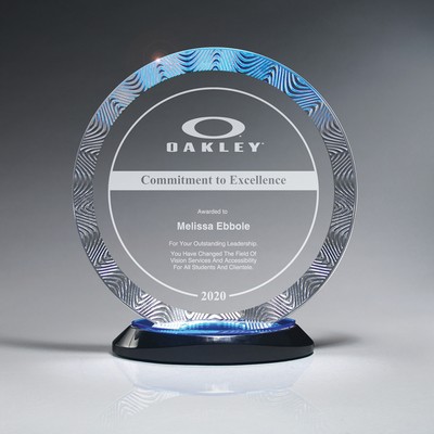 Aqua Wave Circle Award on Ebony Lucite Oval Base