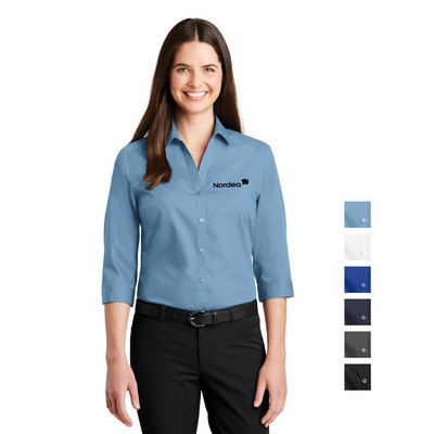 Port Authority® Ladies 3/4-Sleeve Carefree Poplin Shirt