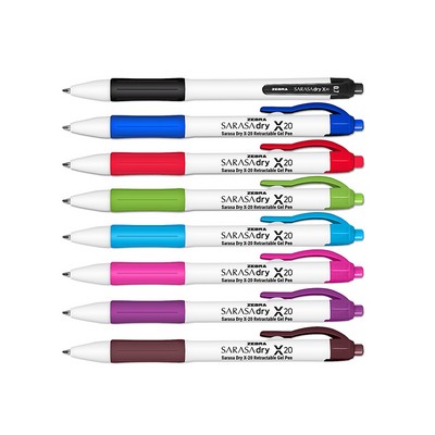 Zebra Sarasa Dry X-20-WH Retractable Gel Pen with White Body & Rubber Grip