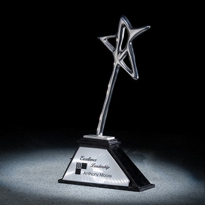 Chrome Star Award on Black Marble Base