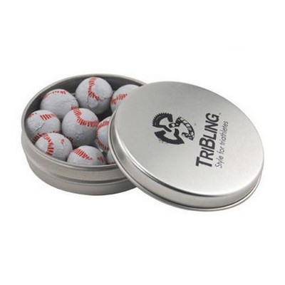 Round Tin with Chocolate Baseballs -1.7 Oz.