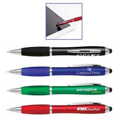 Twist Action Plastic Ballpoint Pen W/Soft Touch Stylus