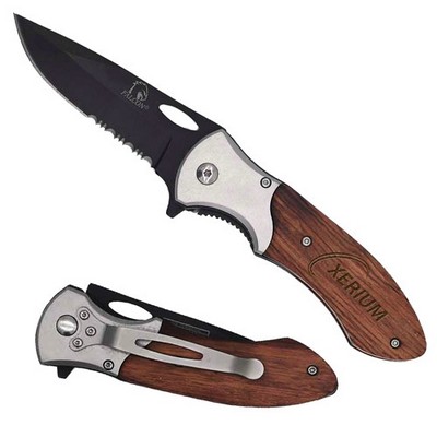 Black Blade Rosewood Colored Handle Pocket Knife