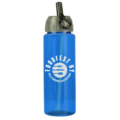 32 Oz. Transparent Guzzler Sports Bottle w/Flip Straw Lid