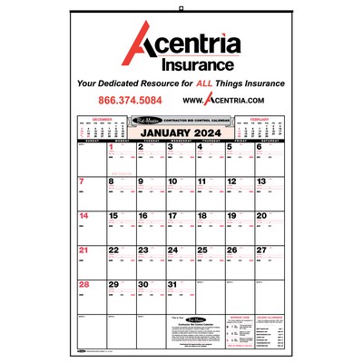 Bid Master® Commercial Wall Calendar w/1 Color Imprint